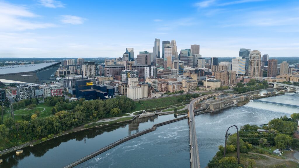 View of downtown Minneapolis and the river