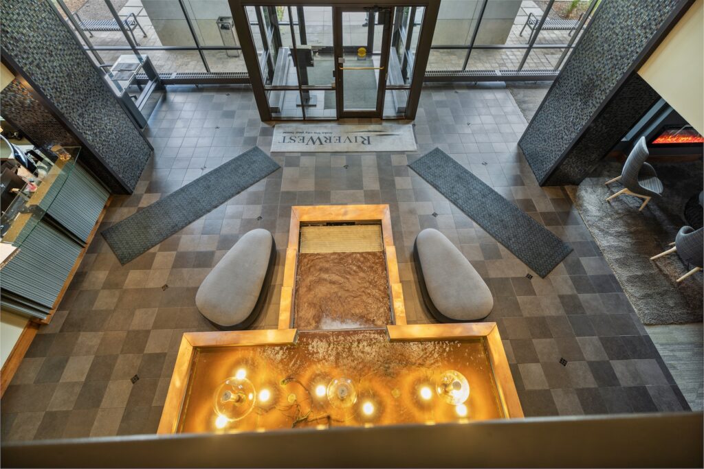 Overhead view of Lobby water feature.