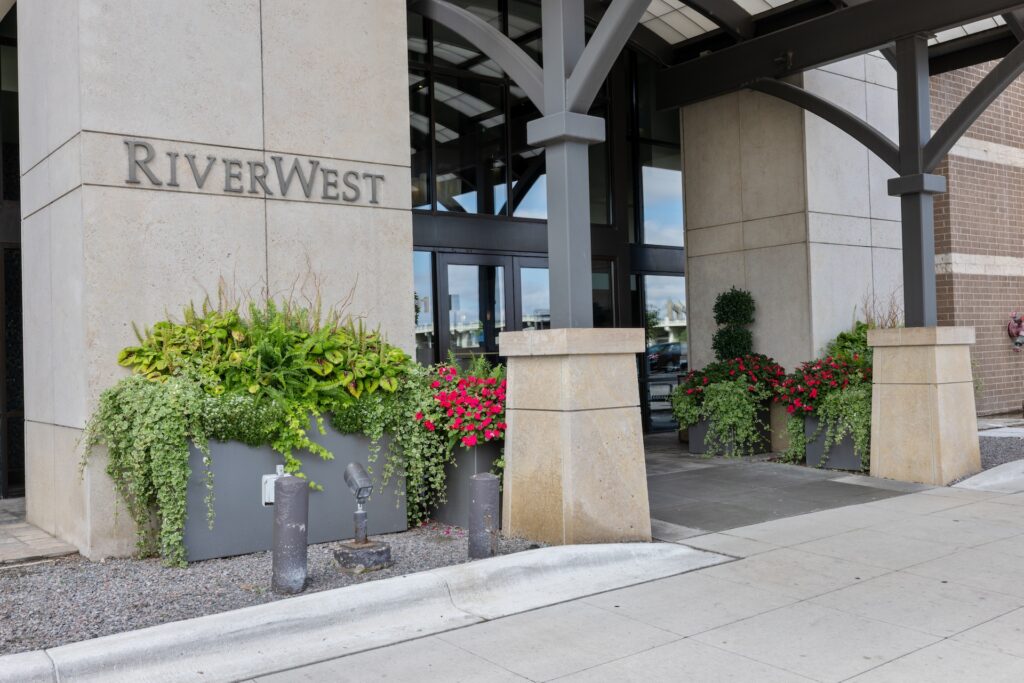 Exterior front entrance and plantings